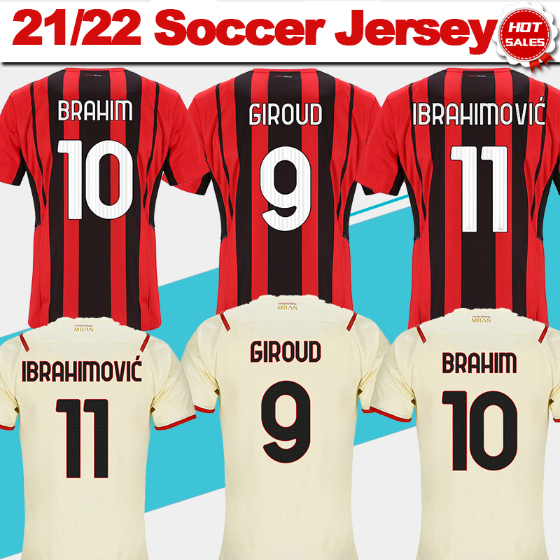 

#11 IBRAHIMOVIC #9 GIROUD Home Red Black Soccer Jersey 2021/2022 #10 BRAHIM #19 THEO Away Soccer Shirt 21/22 #13 ROMAGNOLI Football Uniforms, No name no number