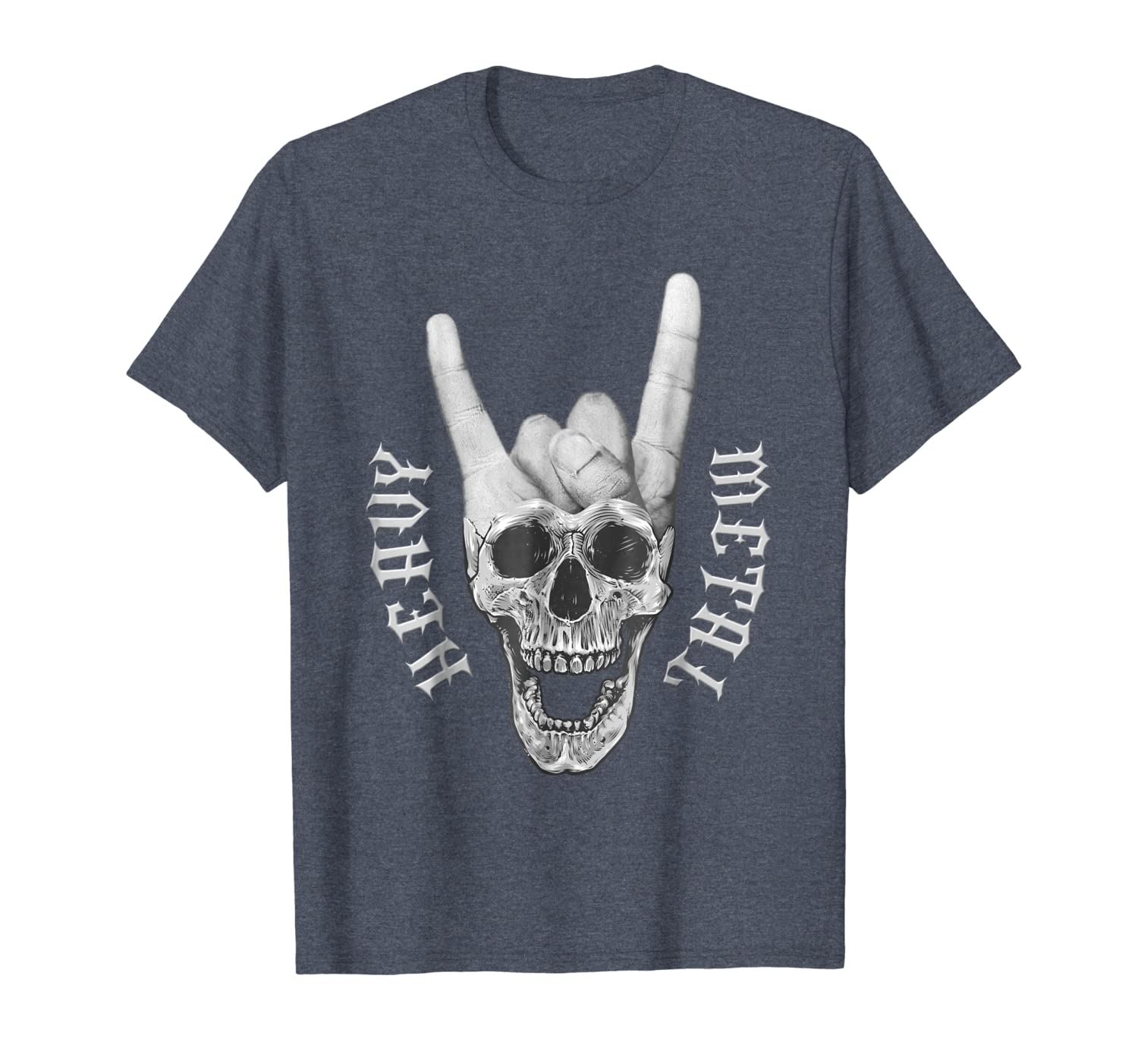 

heavy metal t-shirt skull devil horns sign for women men, White;black