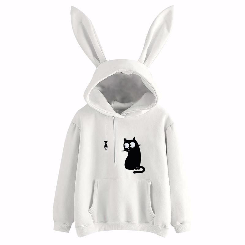 

Women' Hoodies & Sweatshirts Women Ears Cap Gown With A Hood Ladies Long Sleeve Tops Casual Hooded Clothes Sweatshirt Ropa Mujer, Black