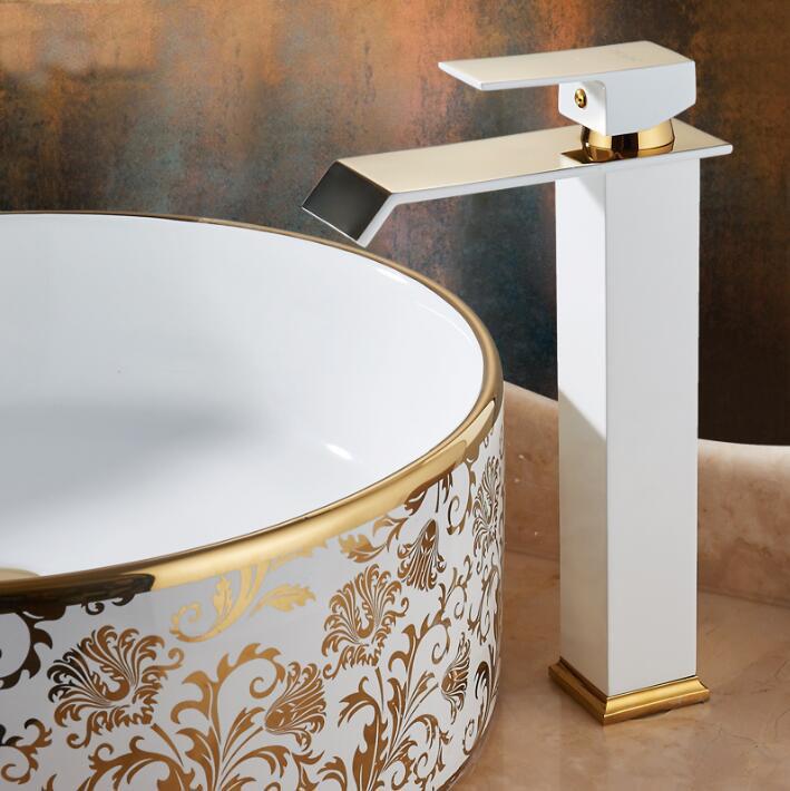 

Bathroom Sink Faucets Arrivals Golden And White Color Waterfall Faucet Tall Basin Mixer Tap With Cold