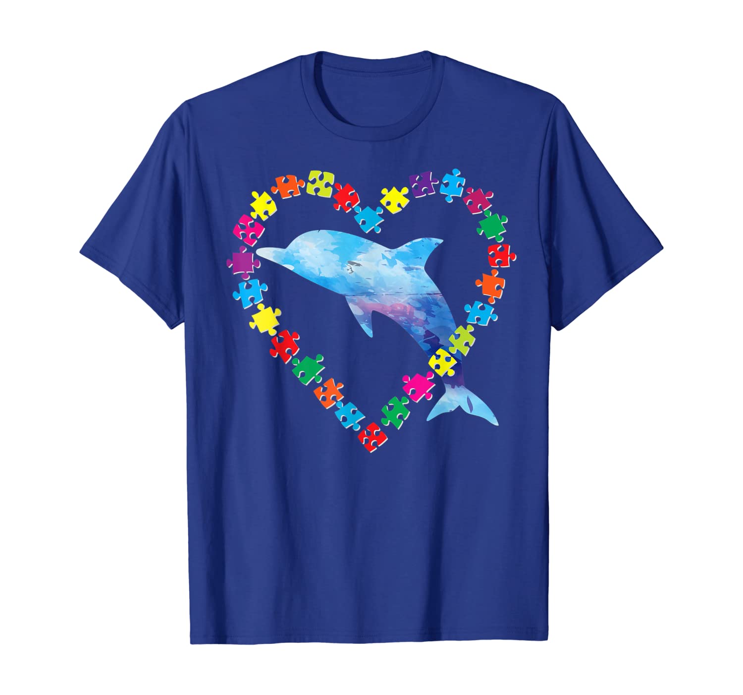

autism awareness love strong colorful puzzle dolphin t-shirt, White;black