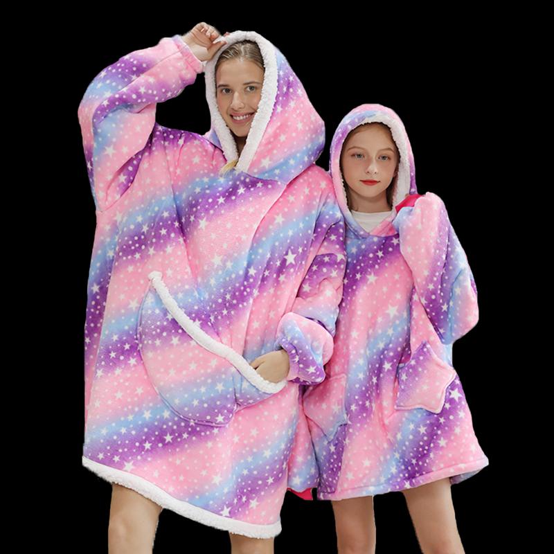 

Women's Hoodies & Sweatshirts Cartoon Oversized Hoodie Women Sweatshirt Printed Wearable Blanket Fleece Warm Kids Sleepwear Hoody, 1pcs-purple star