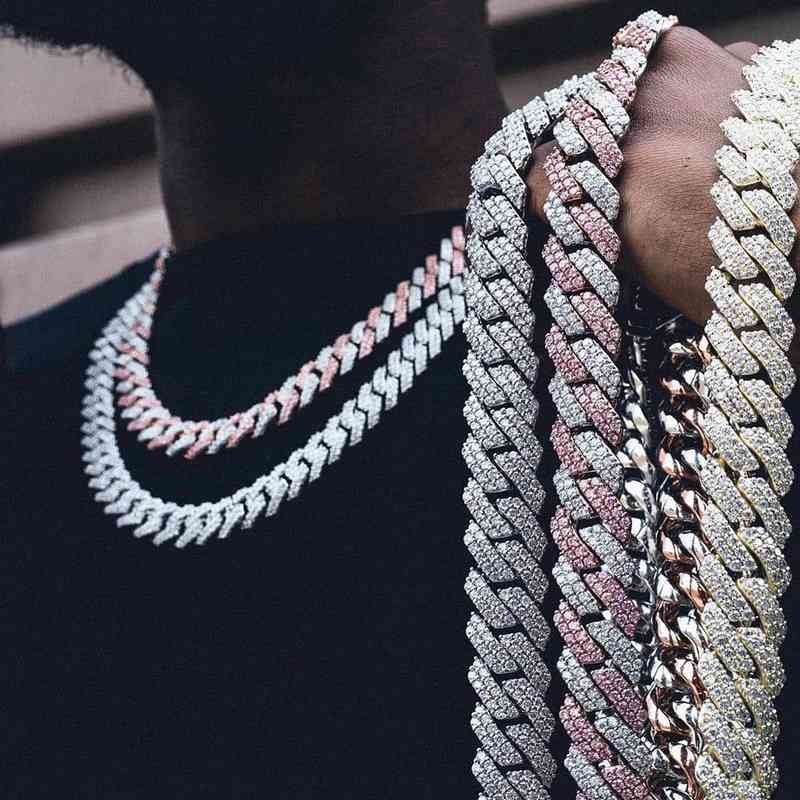 

luxury Hip Hop White Gold Plated Cuban Link Iced Out Diamond Chain Necklace For Men Jewelry