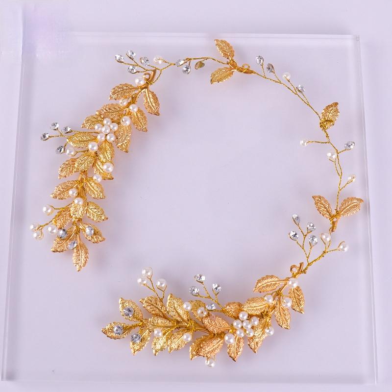 

Hair Clips & Barrettes Golden Leaf Handmade Wedding Headband Crystal Pearl Accessories Dress