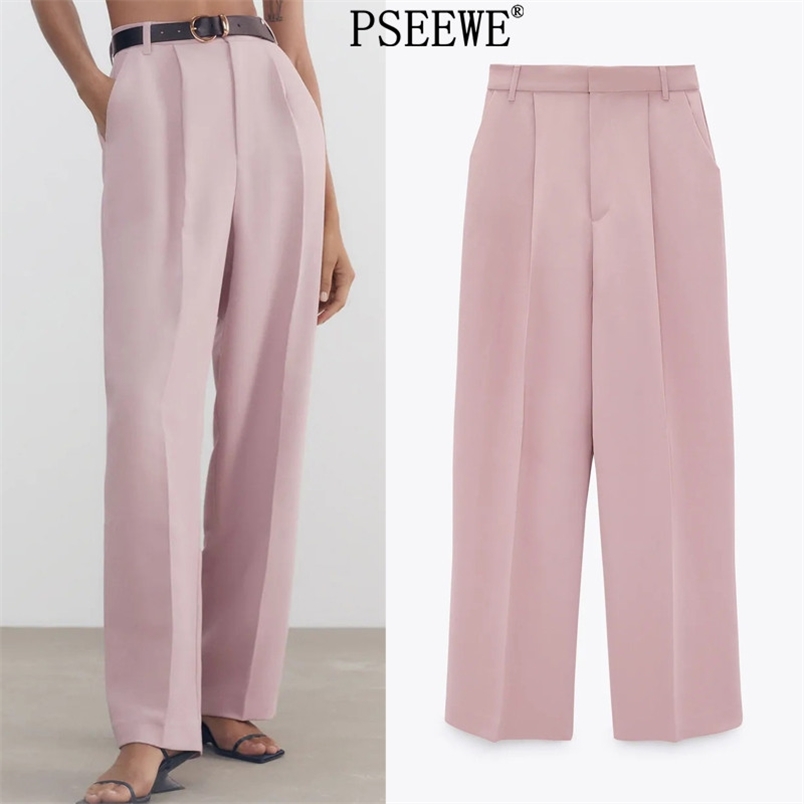 

Pants Woman Pink High Waist Wide Leg Women Spring Office Casual Fashion Pocket Zip Fly Female Trousers 210519
