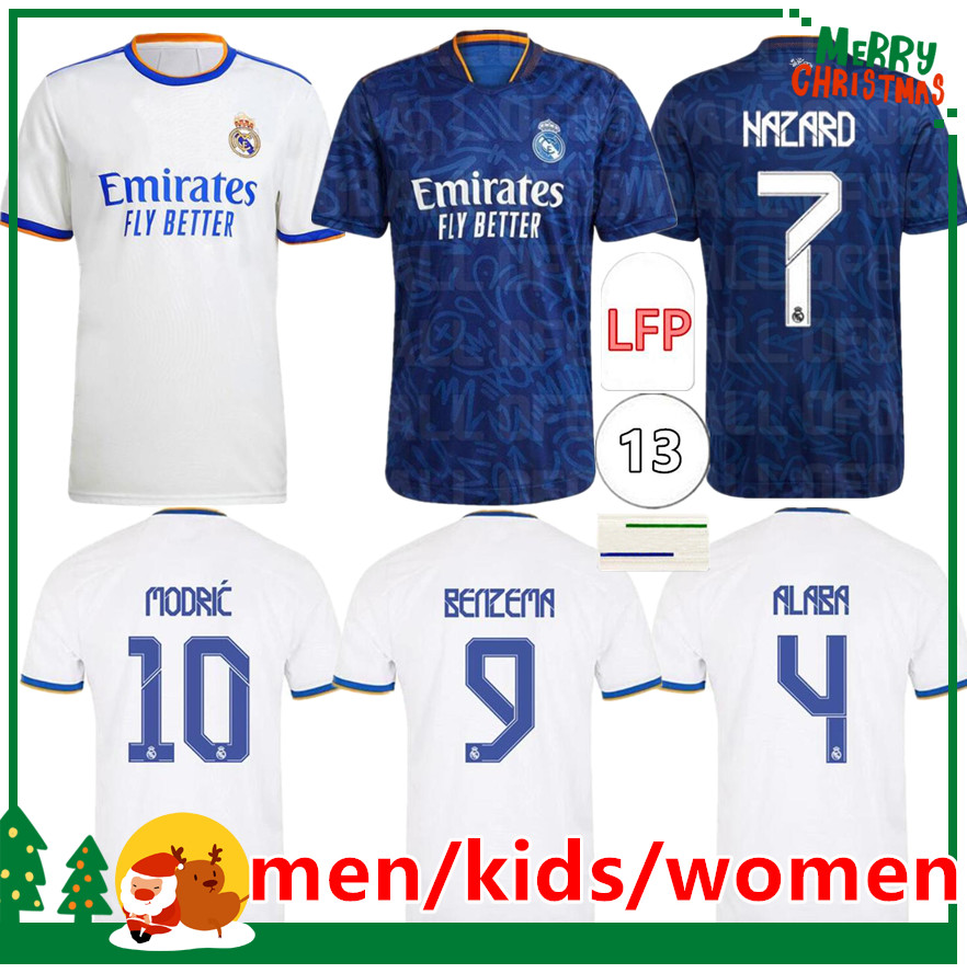 

21 22 Real madrid jerseys soccer football shirts ALABA HAZARD BENZEMA ASENSIO MODRIC MARCELO camiseta 2021 2022 uniforms fourth kids kit women aldult men, 2020 away