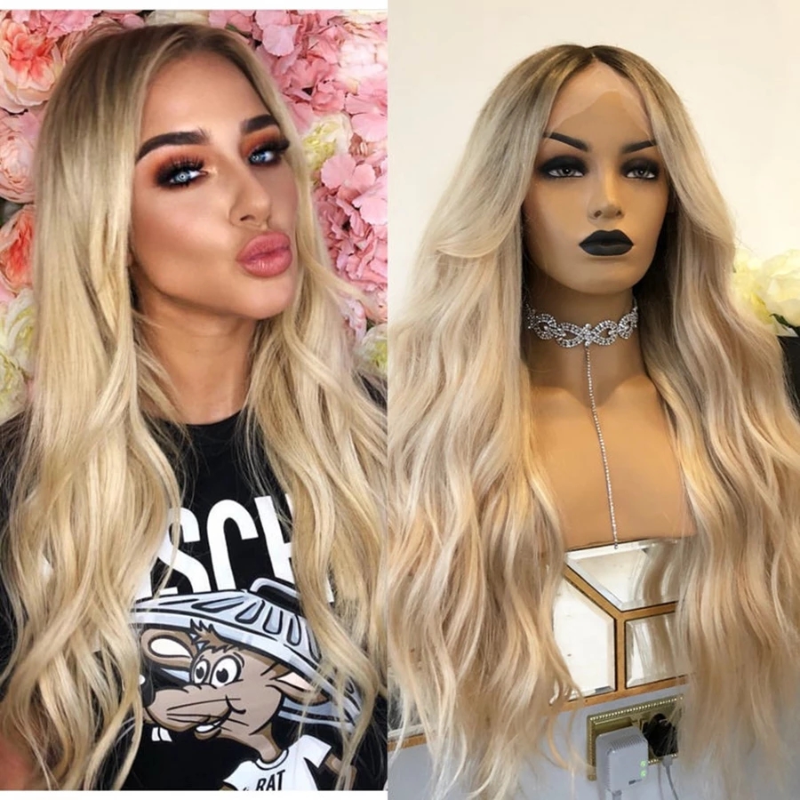 Transparent Lace Ombre Blonde Wavy Brazilian Human Hair Wigs Blondes 180 Density 13x6Lace Front Wig for Women 13x4 frontal full lacewigs prepluck-image-1106848027
