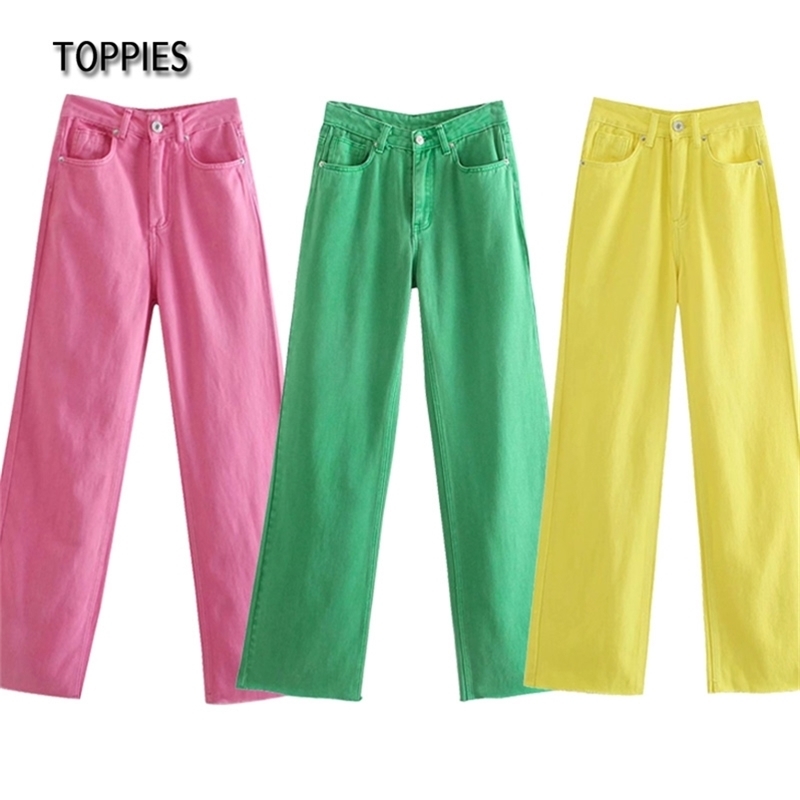 

Toppies Woman Jeans High Waist Denim Pants Overlength Straight Trouser Female Streetwear Korean fashion pantalones de mujer 210629, Green