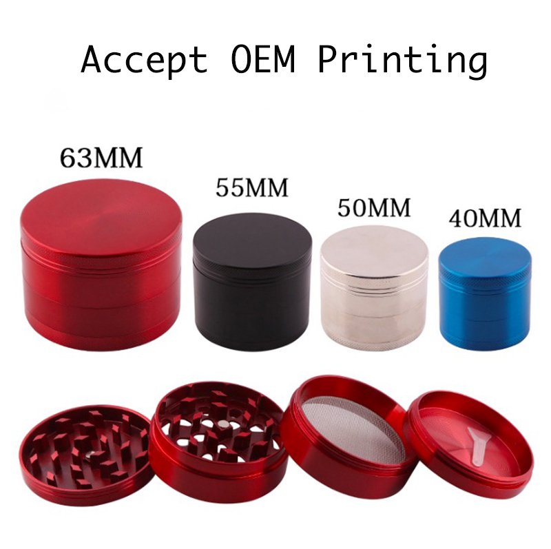 

63mm 4 Layer Tobacco Grinder Smoking Accessory Zinc Alloy Metal Dry Herb Chopper 55mm/50mm/40mm Available Accept OEM Printing