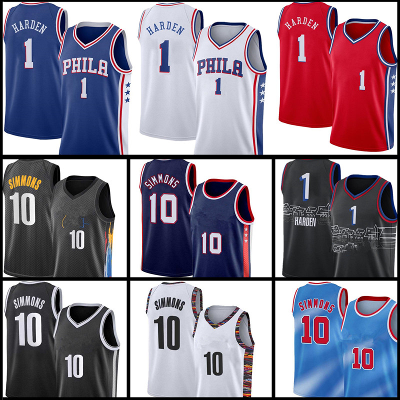 

BLUE Ben 10 Simmons Basketball Jerseys WHITE James 1 Harden Jersey BLACK RED 2022 High quality S M  XL XXL