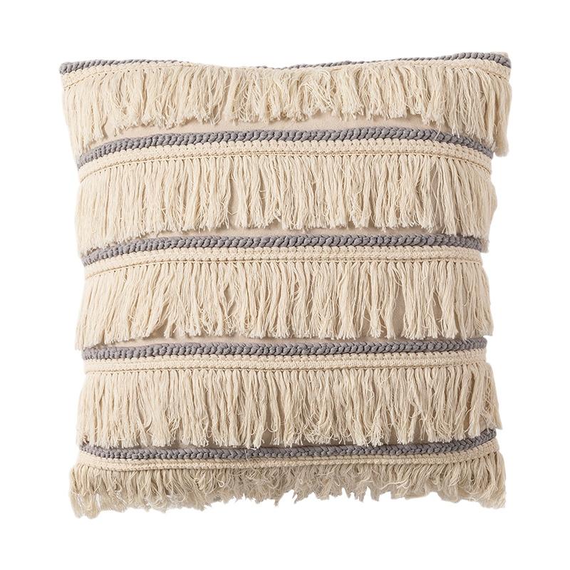 

Pillow Case Boho Cushion Cover Fronha Cotton Linen Back Support Pillowcases Decorative Macrame Tassel Home Office Pillows Covers