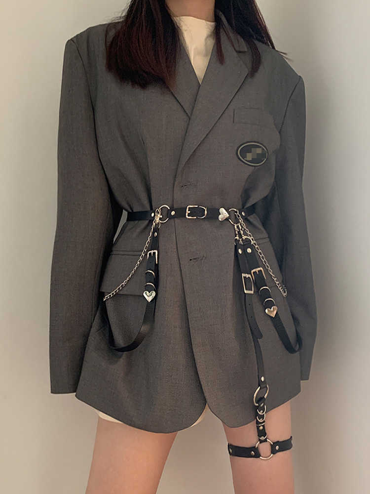 

Sexy Women Adjustable Disco Dancing Leather PU Punk Style Belt Gothic Heart Hiphop Jk Collocation Dress Body Waist Chain P0817, Black