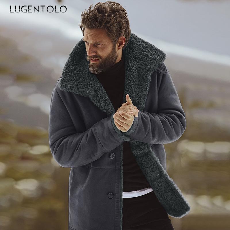 

Men's Wool & Blends Warm Men Autumn Winter Solid Lapel Single Breasted Coats Casual Simple Fluff Street Jackets, Gray