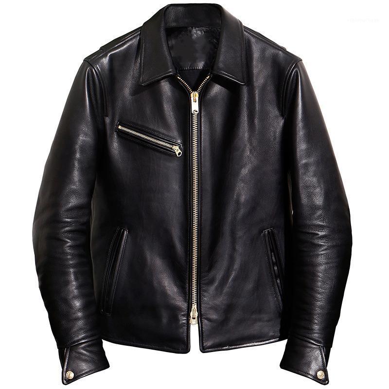 

Men' Leather & Faux 2021 Black Men American Casual Style 1930S Biker' Jacket Plus Size XXXL Genuine Cowhide Autumn Slim Fit Natural Coat