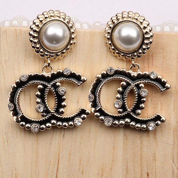 

18K Gold Plated Luxury Brand Designers Double Letters Stud C Geometric Exaggerate Fashion Women Pearl Earring Wedding Party Jewerlry, Golden;silver