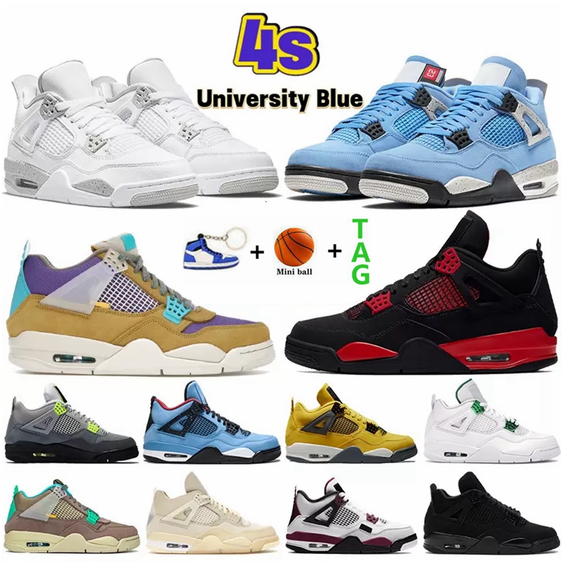 

2021 Jumpman 4s 4 Basketball shoes University blue Lightning white oero sail union noir Fire red bred Black Cat metallic purple, 29