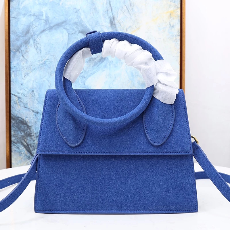 

Retro solid color velvet circle handle leather bag ladies new style INS fashion diagonal handbags