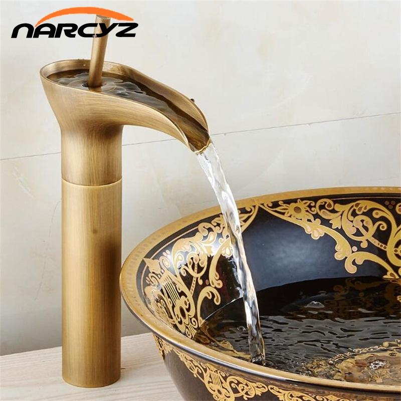 

Bathroom Sink Faucets Basin Waterfall Antique Faucet Single Handle Vanity Mixer Tap Deck Mounted Torneiras XT964