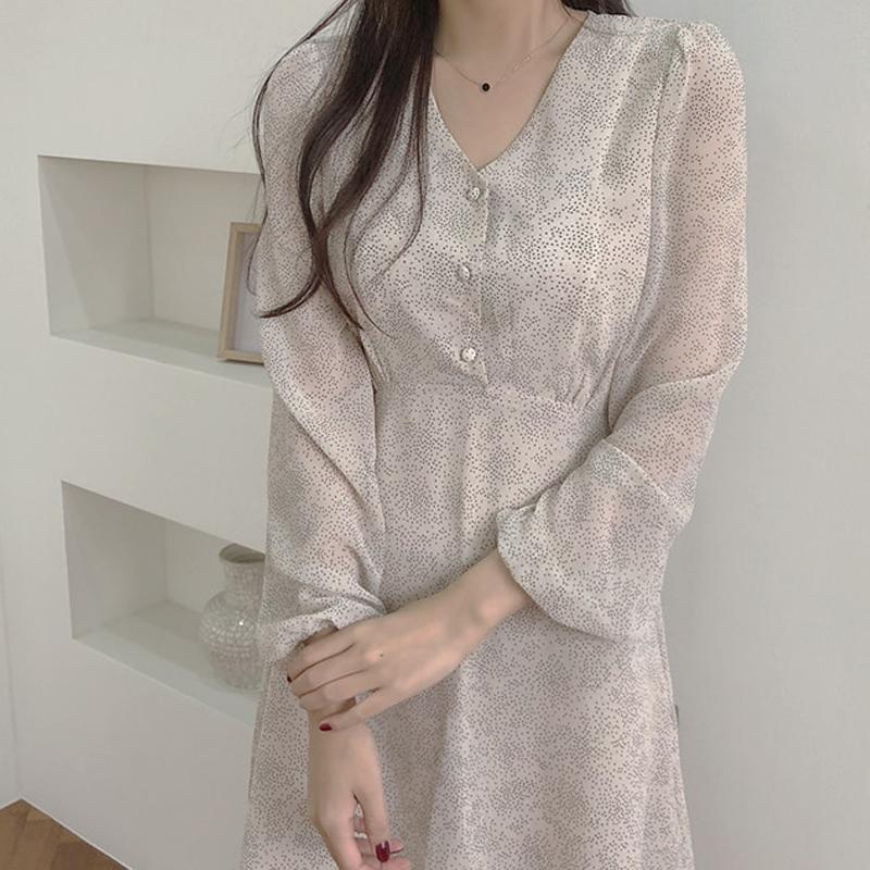 

Casual Dresses 2022 Elegant Summer Dress Women Chiffon Floral V-neck Vintage Office Lady Loose Long Vestido 14154, Black;gray