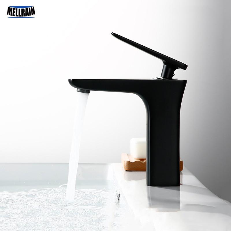 

Bathroom Sink Faucets MaBlack Palted Basin Faucet Brass High Quality Toilet Fashion Design Water Mixer Tapware Single Handle Deck Mount