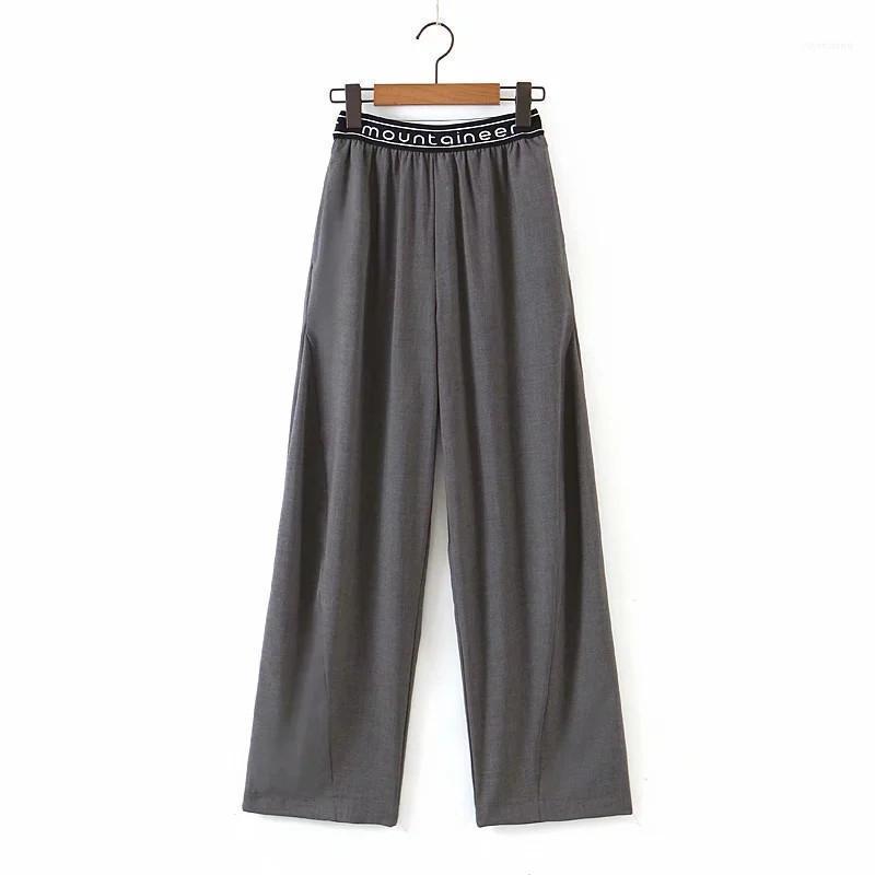 

Merodi Autumn Casual Women Gray Loose Pants Female Fashion Letter Pirnt Elastic High Wasit Long Ladies Wide Leg1