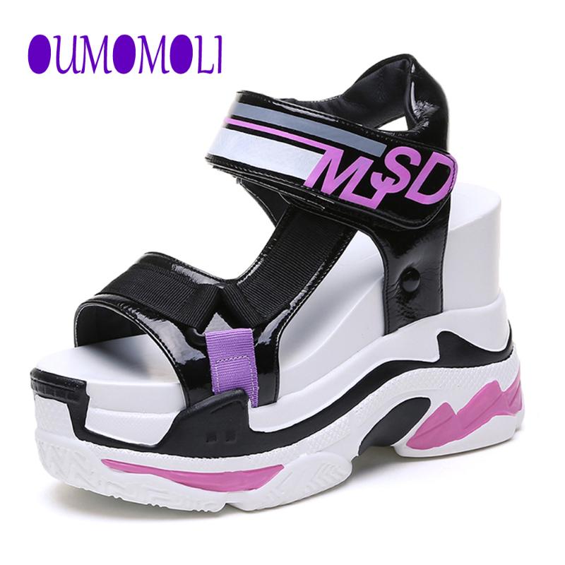 

Sandals 2021 Summer Chunky Women 8cm Wedge High Heels Shoes Female Hook & Loop Platform Casual Slippers Woman Sandal Q228, Black