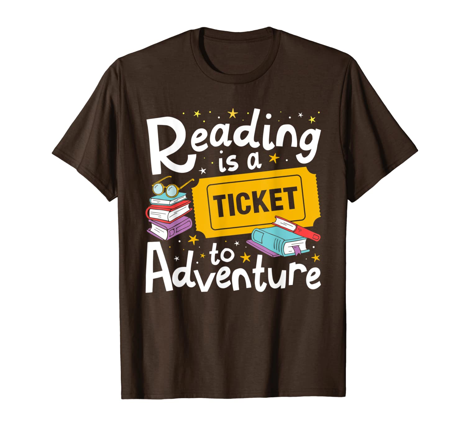 

reading is a ticket to adventure read books bookworm nerdy t-shirt, White;black