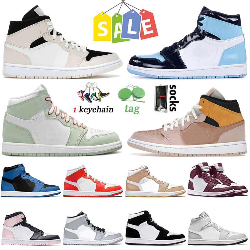 

2021 Top Quality Air Jordan 1 1s Retro Basketball Shoes UNC Mid Barely Orange Seafoam Particle Beige White Smoke Grey Twist Off Jumpman Jordan1s Sneakers Mens Womens, C1 bordeaux 40-47