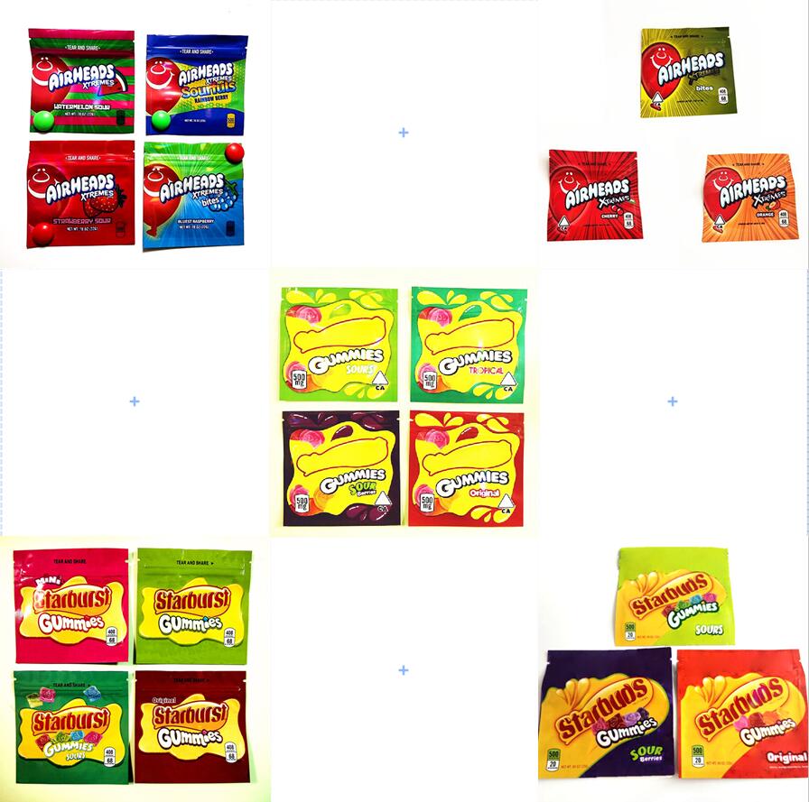 

Cannaburst Starburst 4 types 400mg airheads xtremes bag cherry orange bites gummies zipper resealable mylar Edibles Packaging bags