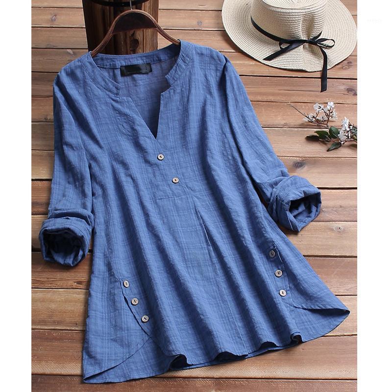 

Women's Blouses & Shirts 2021 Spring Long Sleeve Plaid Shirt Women Buttons Design V Collar Plus Size Womens Tops And Vintage, Red