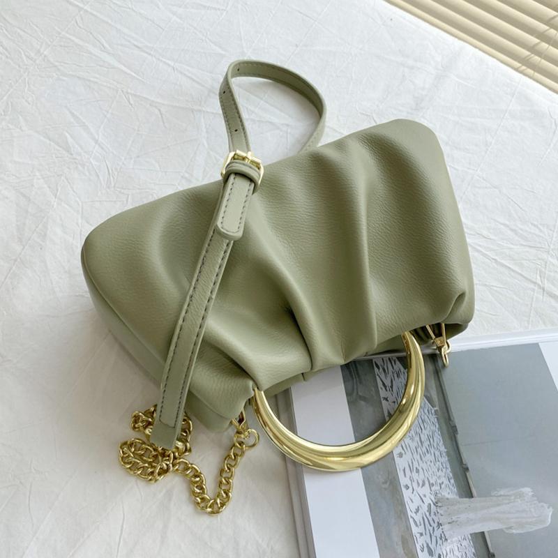 

Pleated Small Handbag PU Leather Summer 2021 -selling Style Ladies Messenger Bag Unique Designer Design Travel Totes, Beige