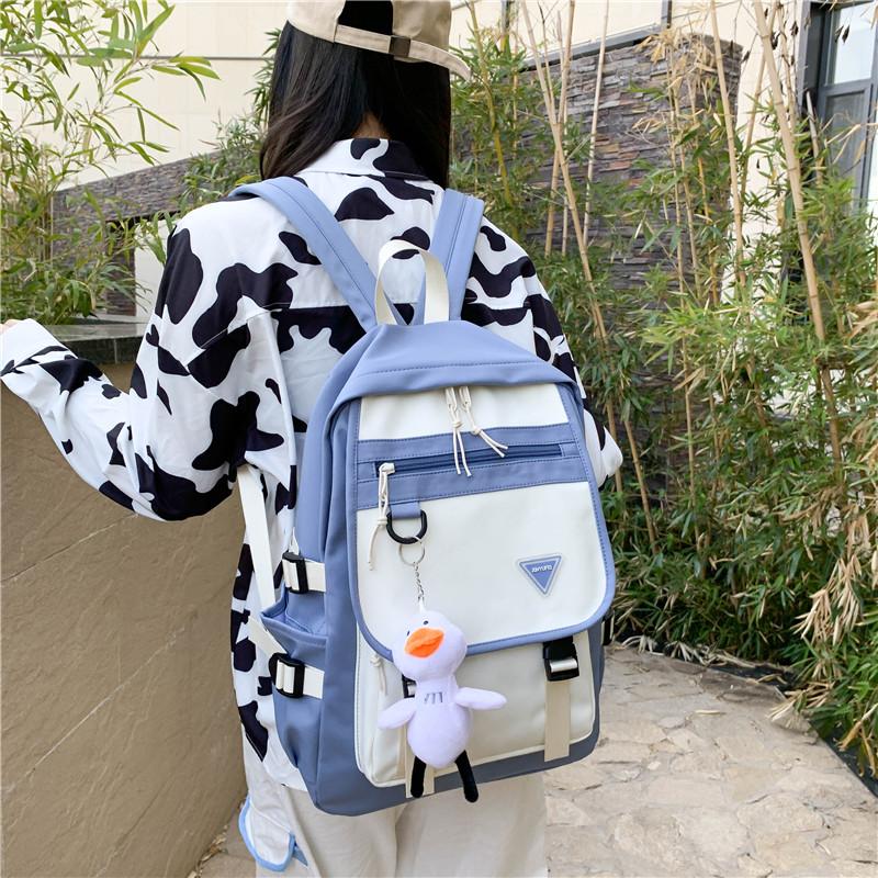

Bags Student Fashion Luxury Patchwork Pendant Women Backpacks Book Trendy Laptop Female School Bag Cute Buckle Backpack