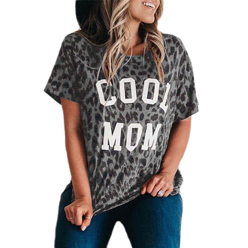 

Plus Size Summer Print Letter T-shirt Women Leopard Cool Mom Short Sleeve 2021 T Shirts Female O Neck Casual Tops Tees Mujer Women, Pink