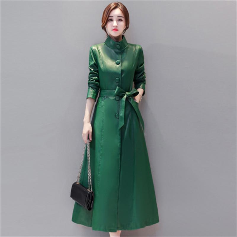 

Women's Trench Coats Coat Women Green 2021 Autumn Winter Plus Size Loose Moto Leather Windbreaker Red Black Fashion Chic Slim CX926