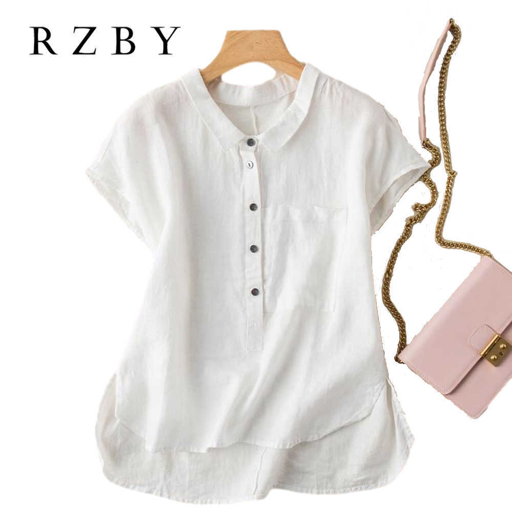 

Summer Tops Fashion Korean Ladies Blouses Womens Loose All-matched Linen Streetwear Casual Short Sleeve Blusa RZBY315 210721, Green