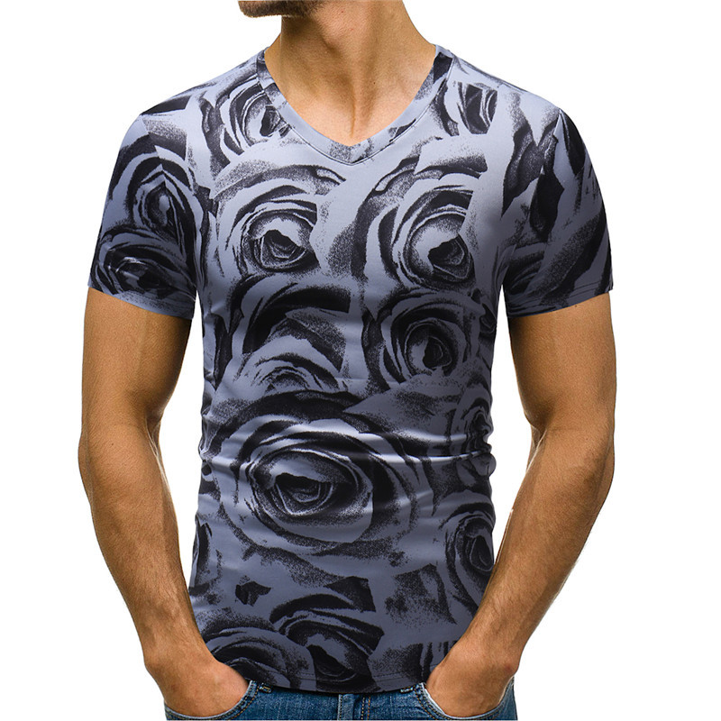 

Floral Print Mens Designer Tshirts Summer Casual Slim Short Sleeved V Neck Pullover Tshirts Casual Fashion Mens Tees, White;black