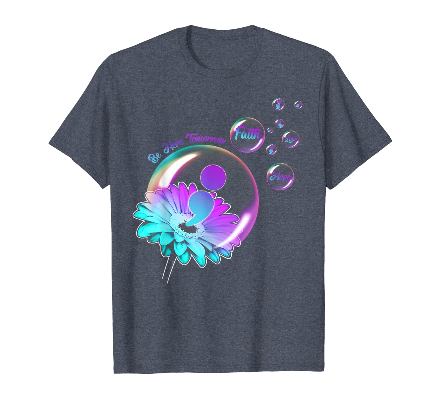 

be here tomorrow faith hope love sunflower semicolon t shirt, White;black
