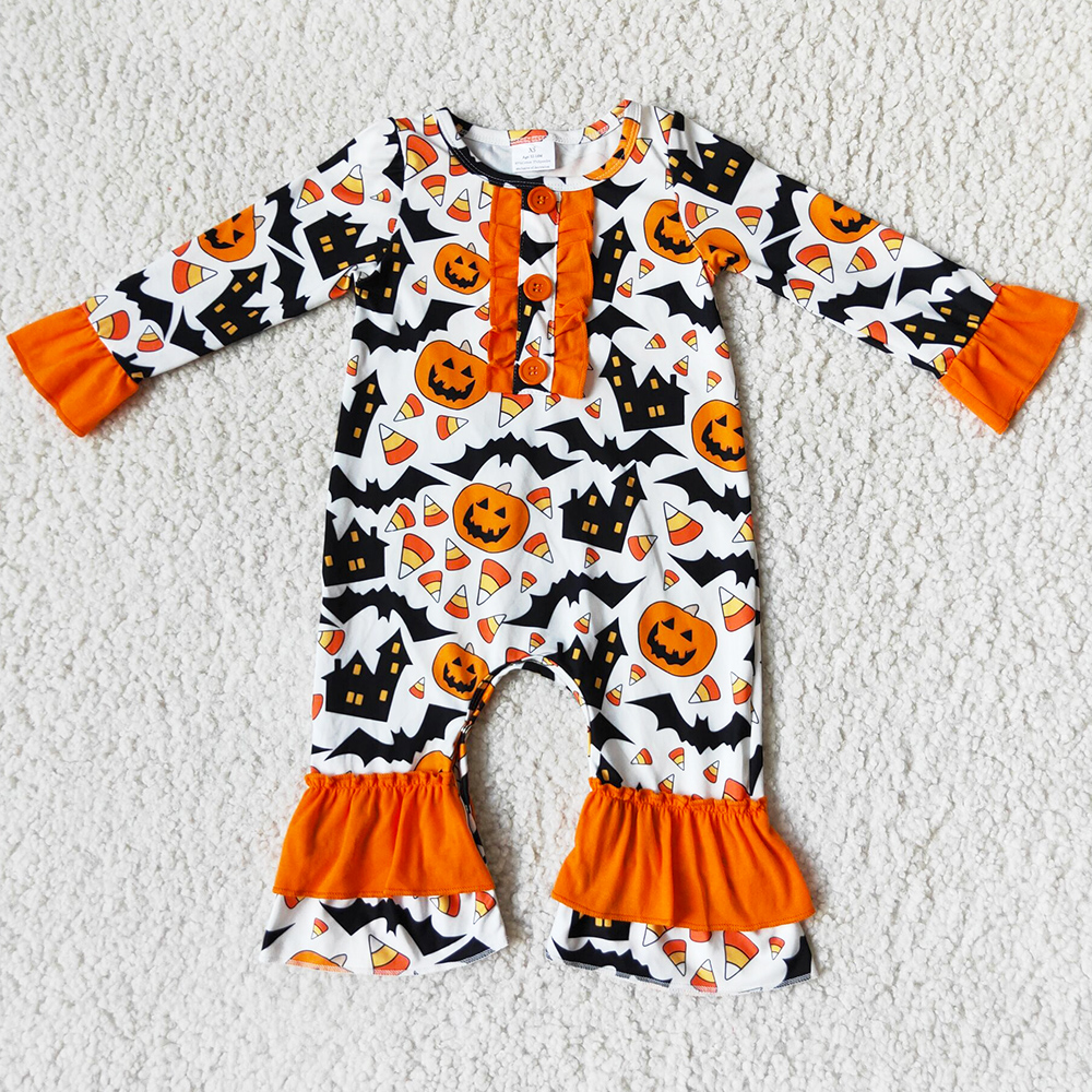 

Kids Designer Clothes Girls Rompers Sets Halloween Boutique Toddler Baby Romper Long Sleeve Fall Fashion Pumpkin Kid Girl Clothing Wholesale Children Set, Black