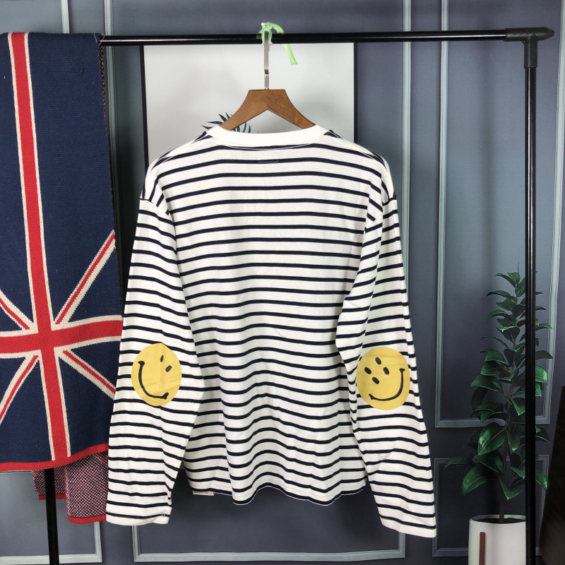 

New Kapital Hirata arms smile print stripe long sleeve T-shirt for men and women, White;black