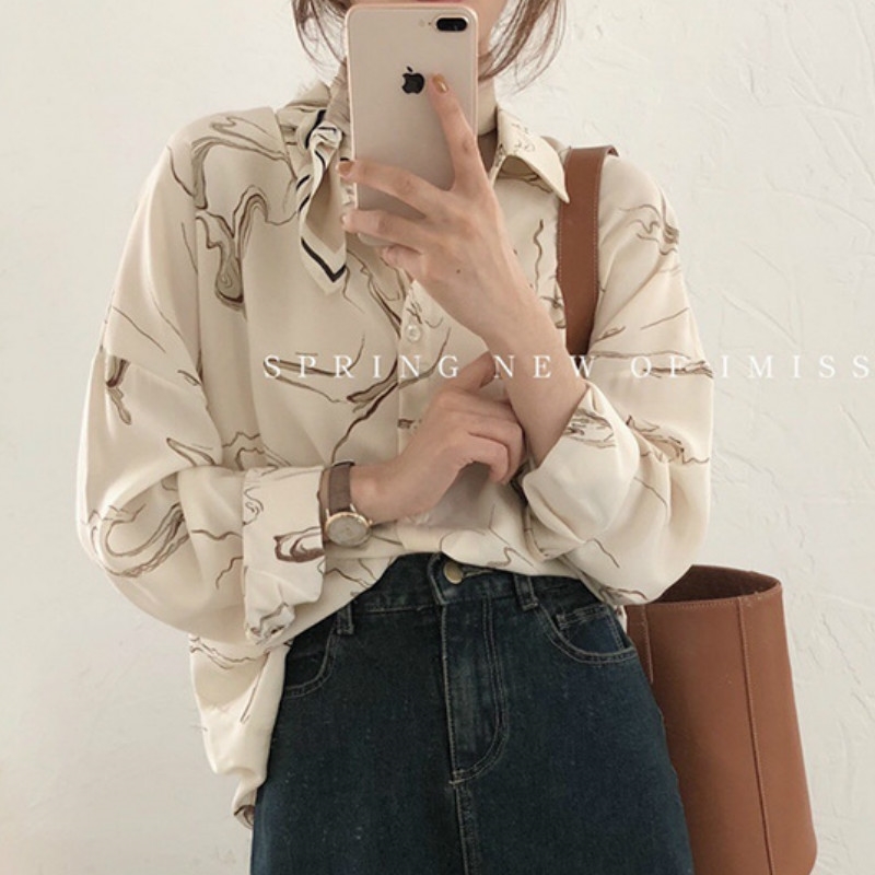 

Spring Autumn Fashion Women Print Shirt Chic Checked Blouse Long Sleeve Female Casual Shirts Loose ChiffonTops Blusas 210603, Apricot