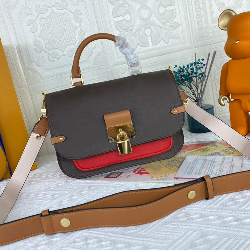 

HIGH QUALITY VAUGIRARD handbags classic woman shoulder bag designers purse fashion crossbody bags leather women padlock flap totes, White brown flower