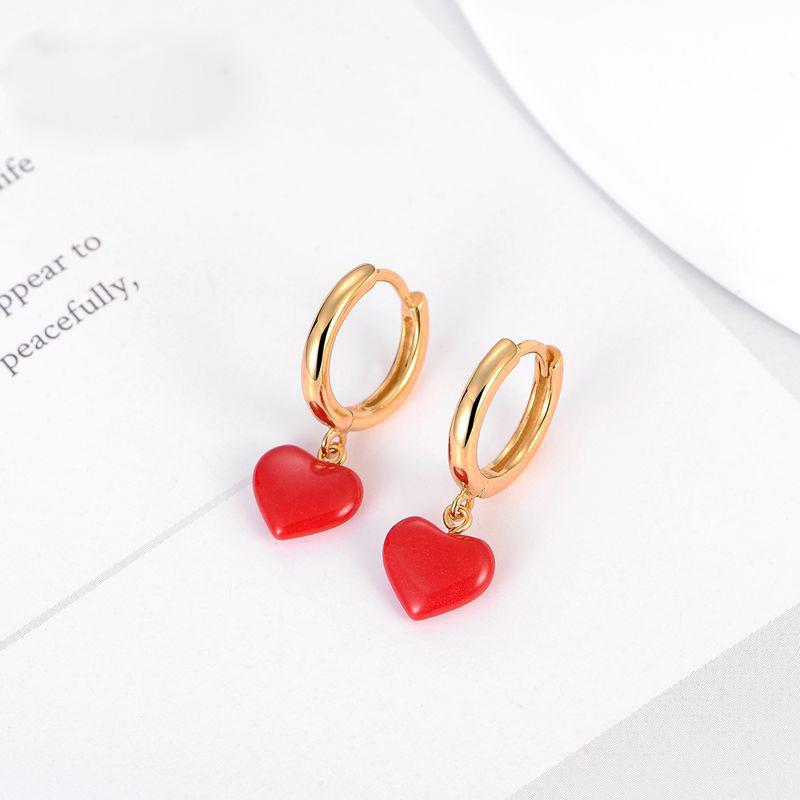 

Hoop & Huggie MC Real 925 Sterling Silver Earrings Woman Red Heart Earring For Wedding Party Couple Jewelry Pendientes Beautiful