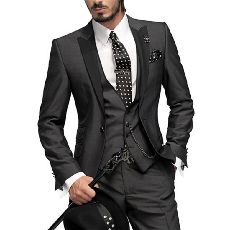 

Men' Suits & Blazers Personalize thin groom fit tuxedos gray light bulb side vent wedding man suit (jacket + vest tie+ jacket, Picture style