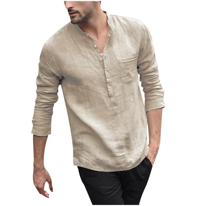 

Men's Casual Shirts Button Pure Vintage Long Men Retro Blouse Tops Sleeve Solid Color Linen, White;black
