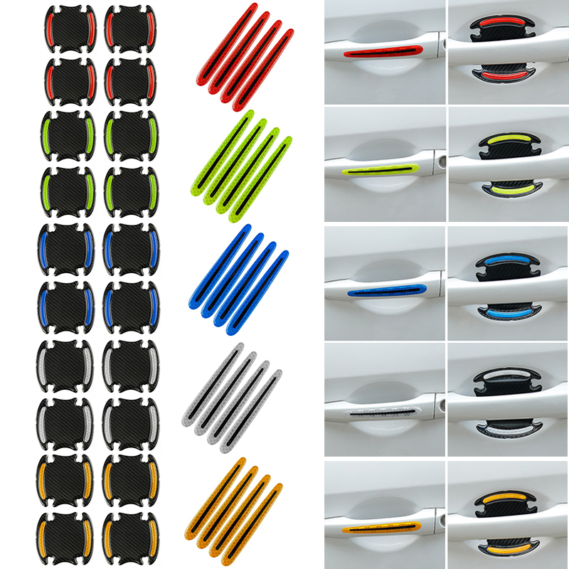 

Car Reflective Sticker Door Handle Door Bowl Protection Guards Trim Stickers Universal Reflective Warning Anti Collision Scratches Protector, 1 set