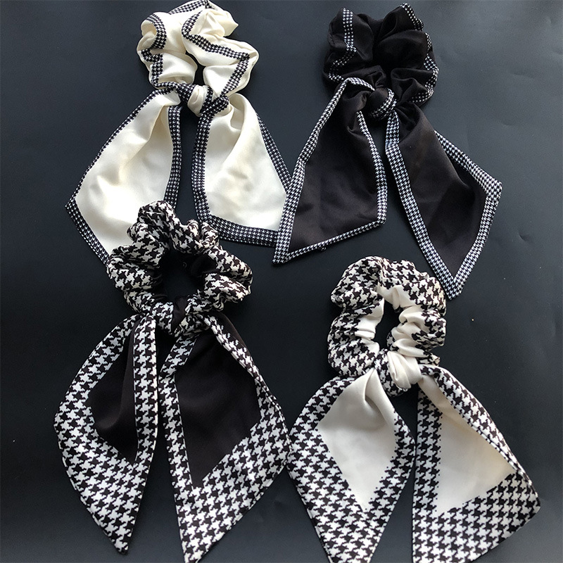 

4color Fashion Women Ribbon Large Intestine Hair Ties Ropes Swallow Grid Pattern Elastic Rubber Bands Sports Dance Scrunchies Hairbands Ponytail Holder Headwraps