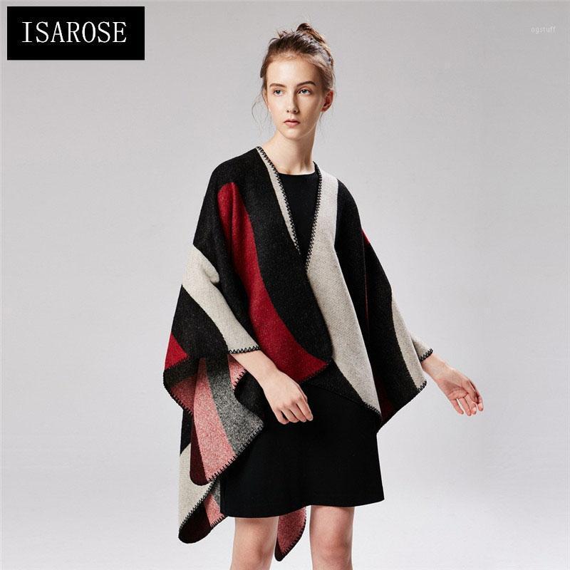 

Scarves ISAROSE Women Large Shawls Wide Vertical Stripe Poncho For Party Office Warm Cardigan Cashmere Sweater Coat Capes Not Hooded, Blue;gray