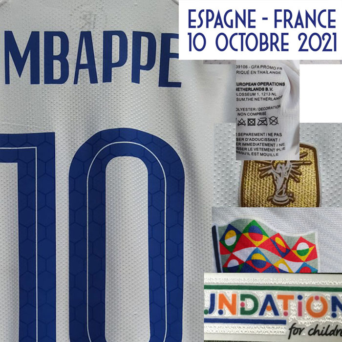 

Home Textile 2021 Final Match Worn Playe issue Mbappe Benzema Pogba Griezmann Vs ESPAGNE Belgique With MatchDetails Socce Patch Badge, #10 mba-ppe