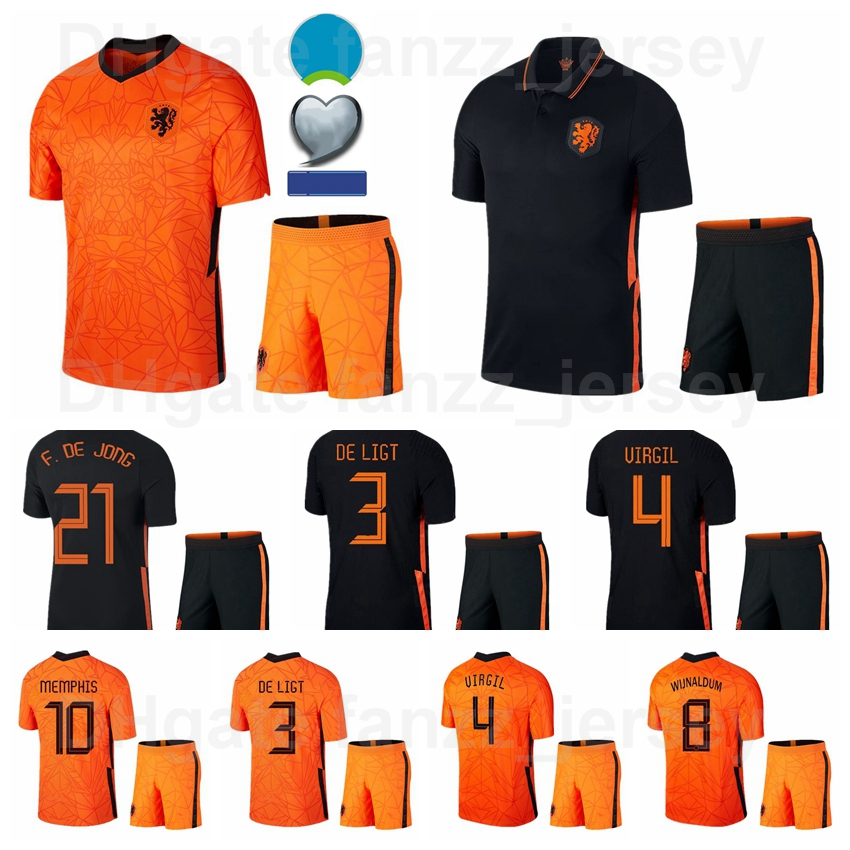 

Netherlands Soccer 10 Memphis Depay Jersey Set 11 Quincy Promes 19 Luuk de Jong 8 Georginio Wijnaldum Football Shirt Kits 2020-21 Europa Cup, Black