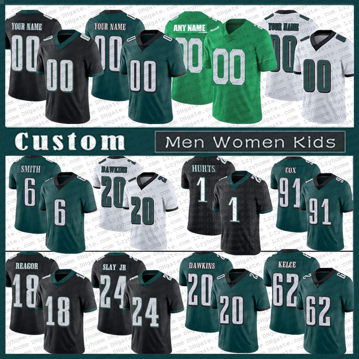 

1 Jalen Hurts 6 DeVonta Smith Men Women Kids Custom Football Jersey 7 Michael Vick 26 Miles Sanders 86 Zach Ertz 20 Brian Dawkins 91 Cox Philadelphia Eagles Reagor, My store(lzyhome)